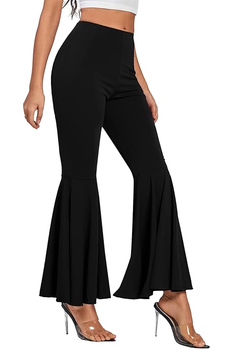 GUOLEZEEV Womens High Waisted Ruffle Tier Flare Cut Bell Bottoms  