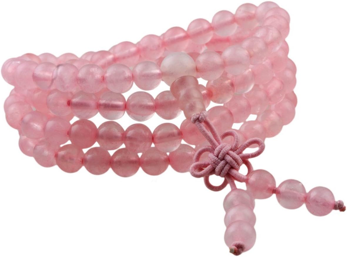 Shanxing6mm Rose Quartz Crystal 108 Prayer Beads Mala Wrap Bracelet for Women, Pink Worry Beads Healing Crystal Bracelet Tibetan Buddhist Jewellery Gift Buddha Reiki Meditation Stone Necklace