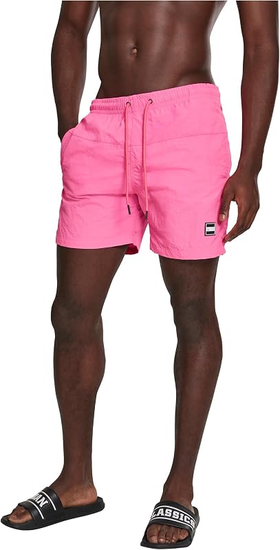 Herren Block Swim Shorts – Badeshorts mit Kordelzug & Taschen, schnelltrocknend, ideal für Strand, Pool & Urlaub,Neonpink,M