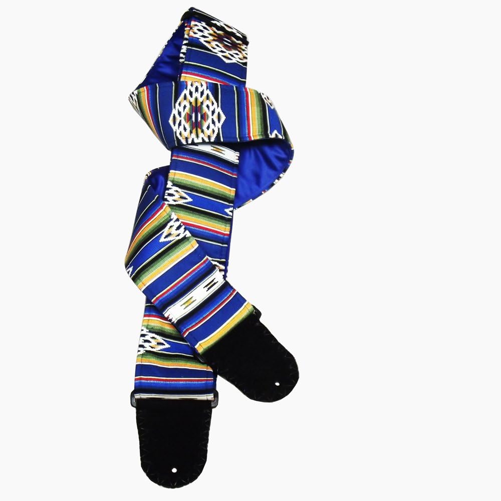 Blue Native American Motif Guitar Strap Artisan Handmade Southwest Navajo Design