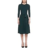 Eliza J Womens 3/4 Sleeve Crew Neck Midi Fit and Flare Sweater Dress