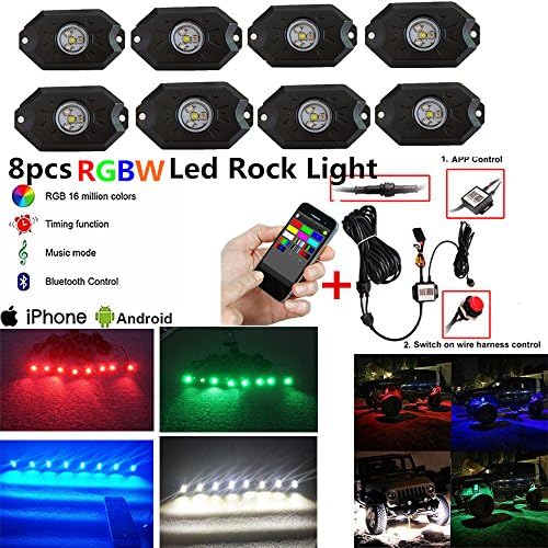 Night Break Light 4 Pods RGBW Rock Lights with Bluetooth App/Switch Control Multicolor Changing RGB Led Rock light for Truck Off Road SUV Vehicle Jeep 4x4 Boat 4wd ATV (8 Pods)