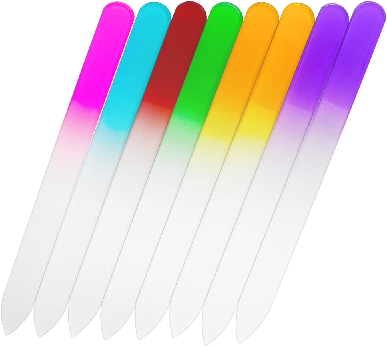 8PCS Crystal Glass Nail Files with Case Gradient Mix Color, Double Sided Double Sided Fingernail File, Professional Manicure Nail Care Czech Glass File