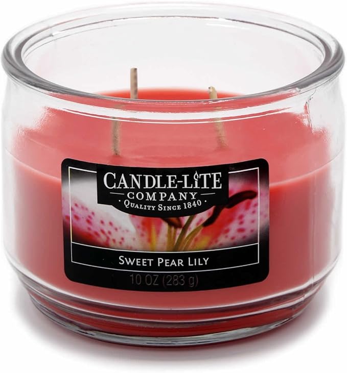 Candle Lite 3 Wick Scented Candle in Glass, Sweet Pear Lily 283g, Red