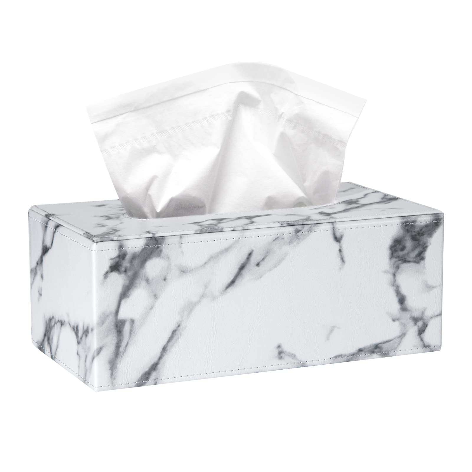Tissue Dispenser Rectangular Tissue Holder PU Leather Facial Tissue Box for Home Office Restaurant, Marble