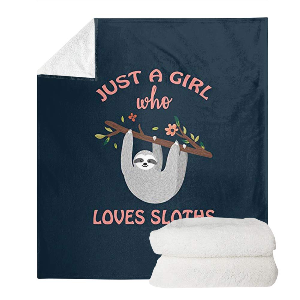 POLERO Ultra Soft Fleece Throw Blanket Just a Girl Who Loves Sloths Cozy Warm Plush Throw Blanket For Sofa/Bed/Couch (59" x 79")