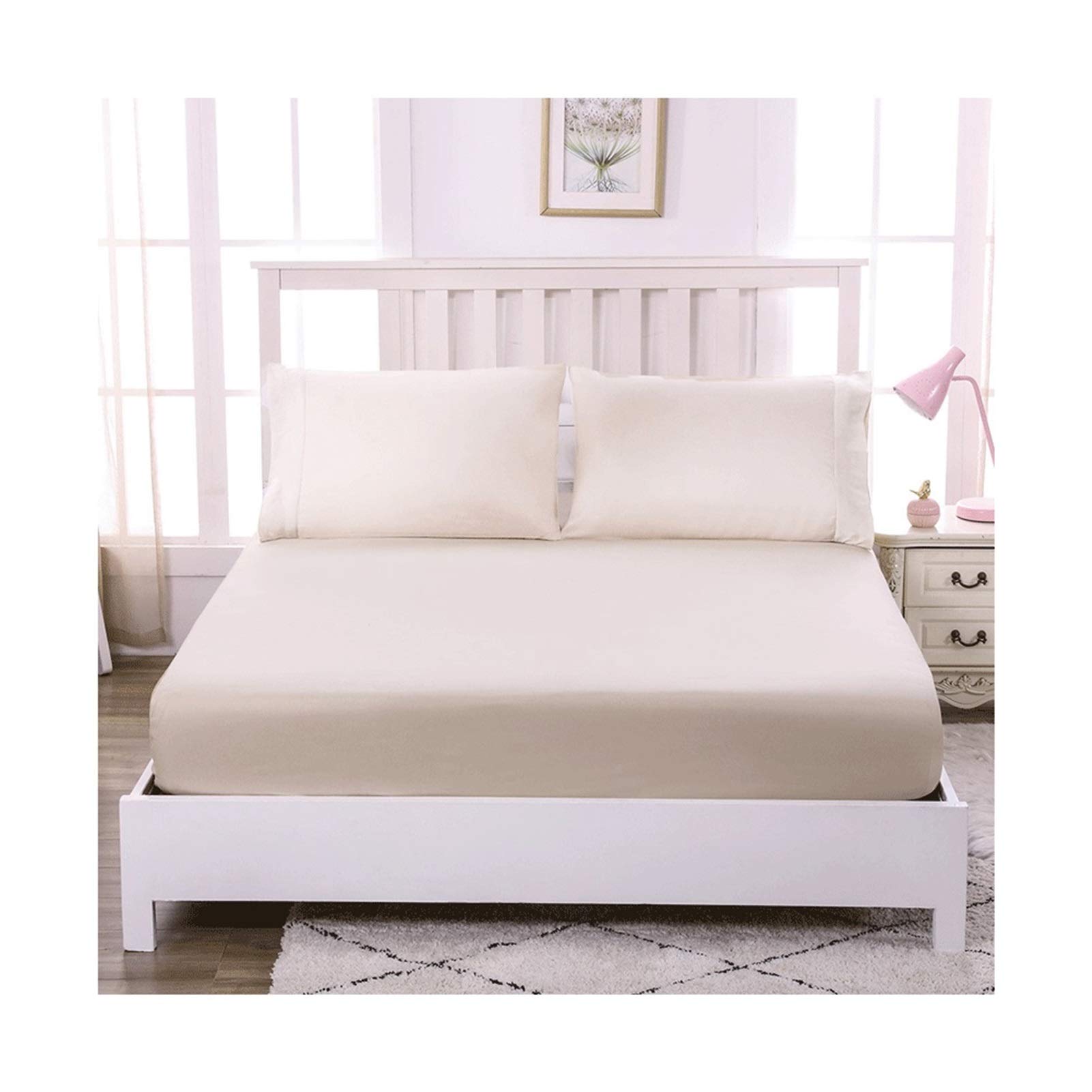 Queen Size Fitted Sheet Solid color Extra deep fitted bed sheets 16 inch (40 cm) Soft Brushed Microfibre Fabric - Shrinkage and Fade Resistant - Bottom Sheet 150 * 200cm