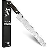 Shun Classic 12" Hollow Ground Brisket Knife | Handcrafted Japanese Meat Carving Knife, VG-MAX Core, Damascus Stainless Steel Cladding, Pakkawood Handle
