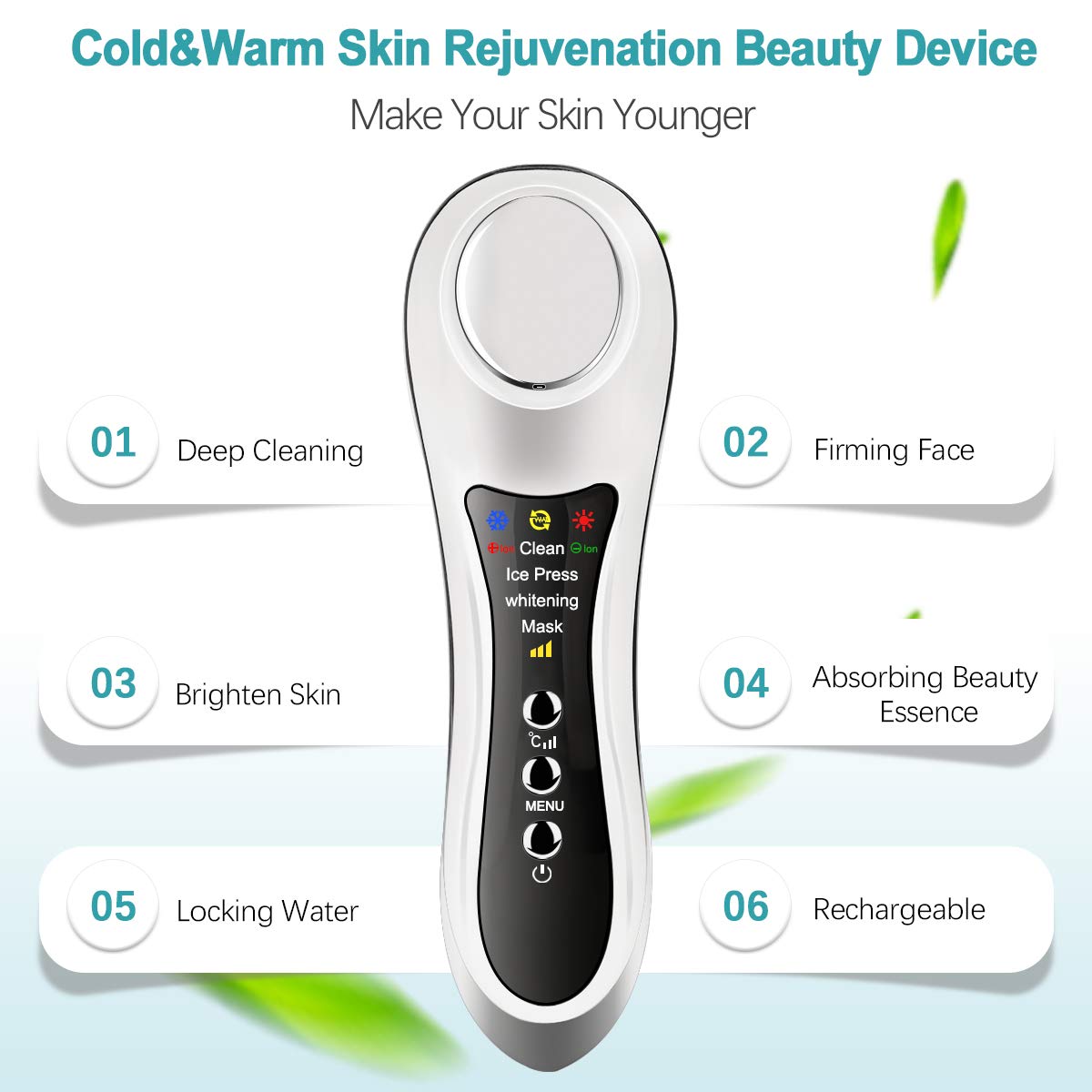 Hot and Cold Face Massager Ion Facial Device Skin Firming Face Toning Machine Sonic Beauty Device for Wrinkle Removal, Anti Aging, Deep Cleaning Skin Toning Massager: Beauty
