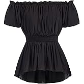 Scarlet Darkness Renaissance Shirt Women Off Shoulder Short Sleeve Tops Summer Peasant Pirate Shirt Peplum Blouse