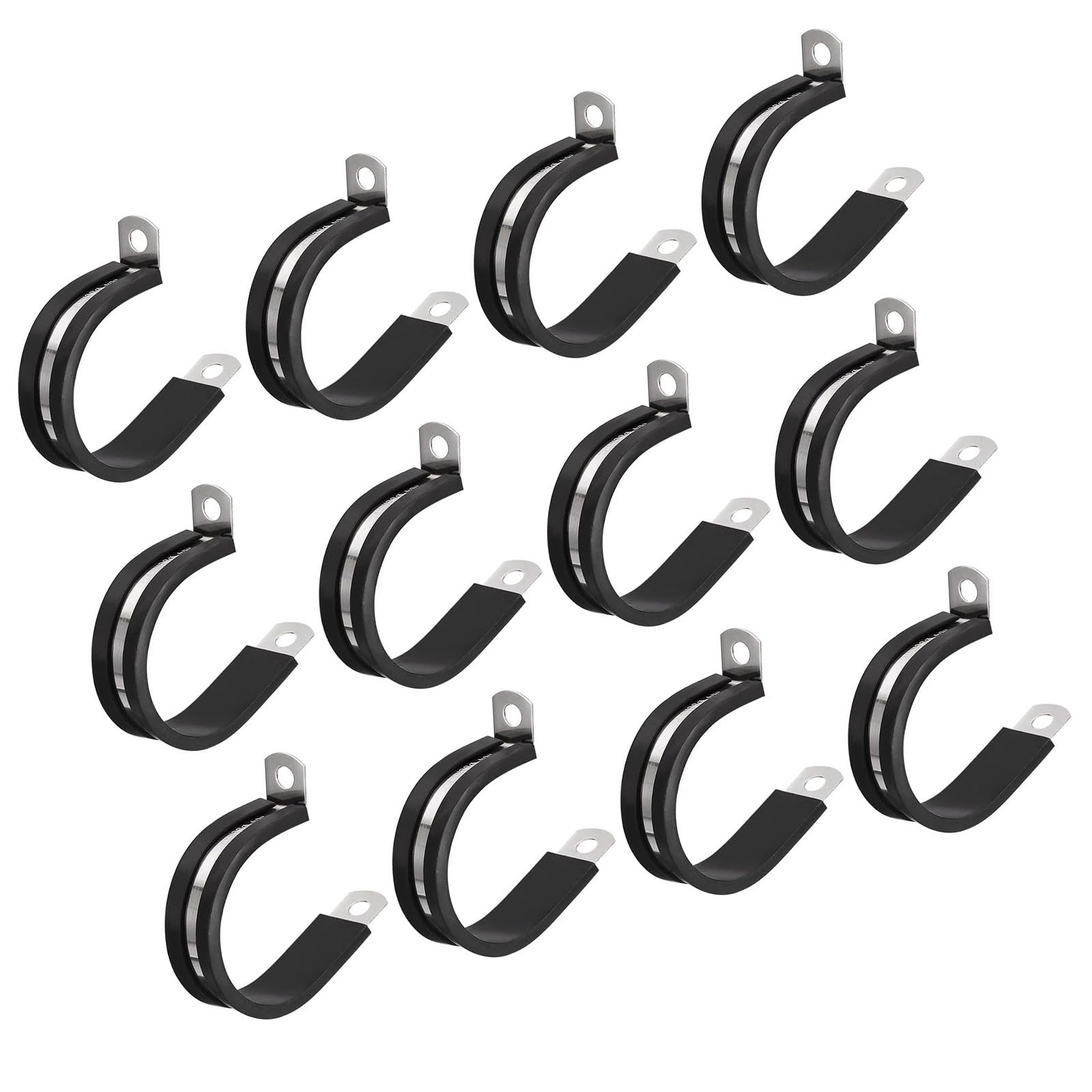 MACHSWON 12Pcs 1-13/32 Inch(36mm) Cable Clamp, Rubber Cushioned Insulated Clamp 304 Stainless Steel R Shape Bracket Metal Pipe Clamp Tube Holder for Wire Hose Tube