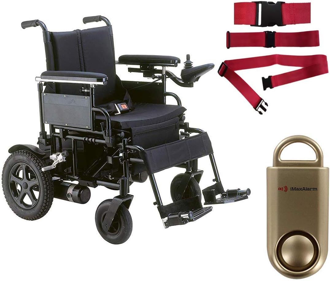 Cirrus Plus EC Folding Power Wheelchair, 22" Seat & Free 130 dB Gold Personal Safety Alarm! + Red Seat Belt!