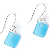 French Curve Sea Glass Earrings - Sterling Drop Beach Earrings for Women by EcoSeaCo, using sustainable, recycled and repurposed material. Handmade Jewelry in the USA