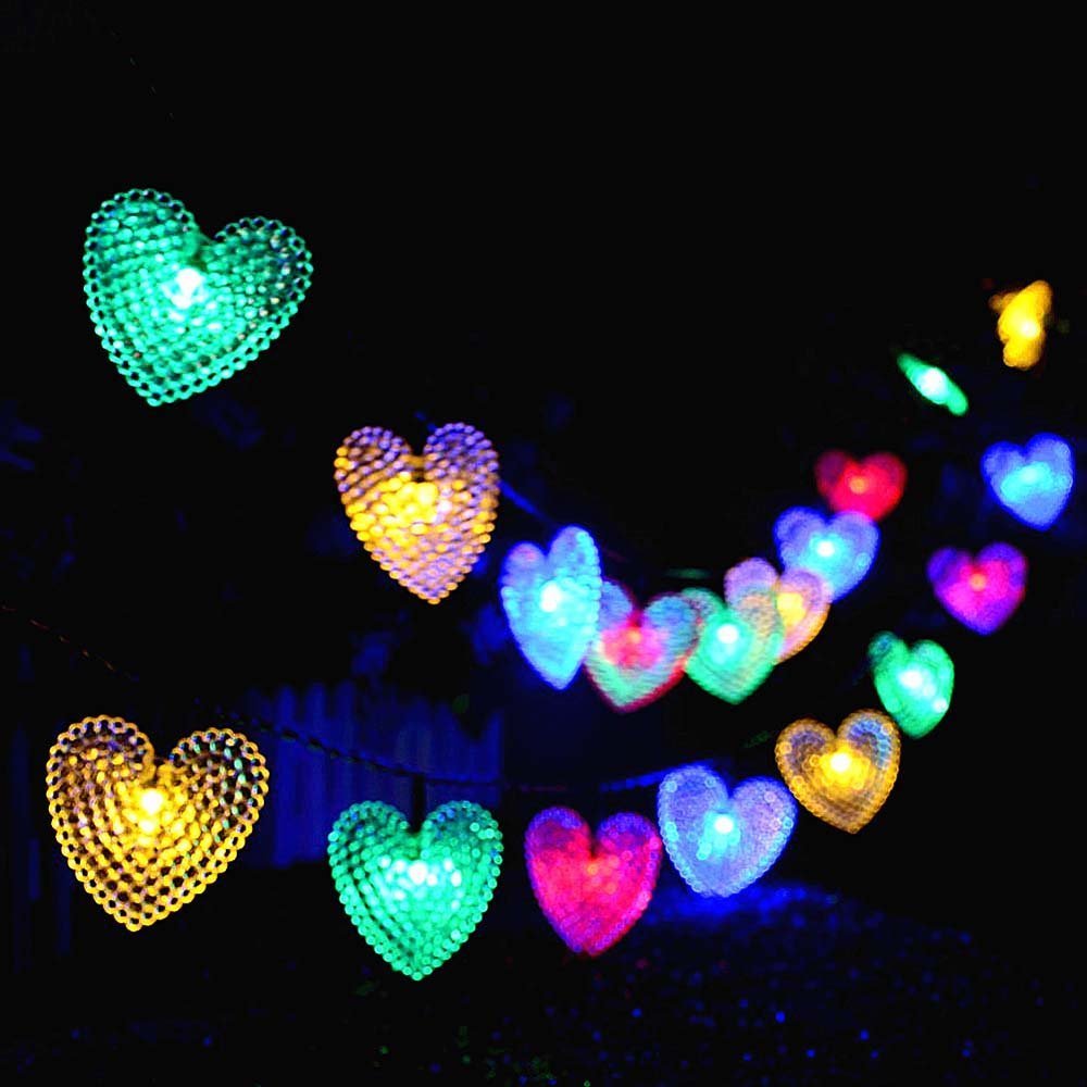 Solar String Lights,KINGCOO 20ft 30LED Love Heart Shape Waterproof Christmas Solar Starry Fairy Decorative Lights with 8 Modes for Halloween Garden Wedding Party Home Patio(Multicolor)