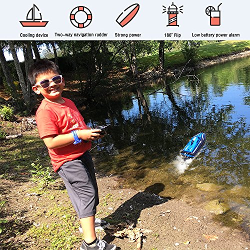 IAMGlobal RC Boat, H100 High Speed Remote Control Boat, 2.4GHz Fast RC Boat, RC Racing Boat with LCD Screen for Pools and Lakes for Outdoor (Blue) - Thumbnail 4
