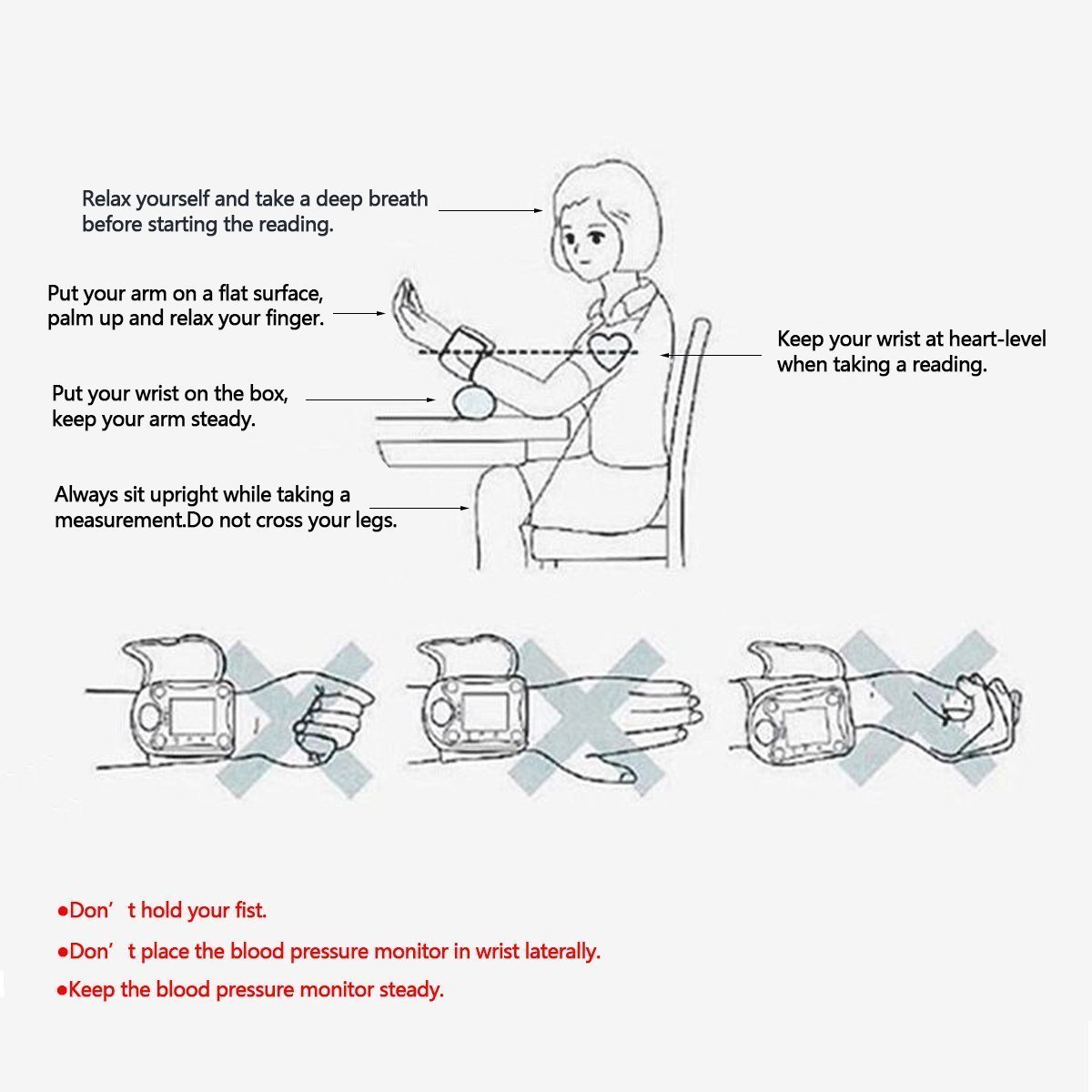 Blood Pressure Monitor Wrist Accurately Detects Blood Pressure Heart Rate & Irregular Heartbeat, Large LCD Display (CK-101S-White)