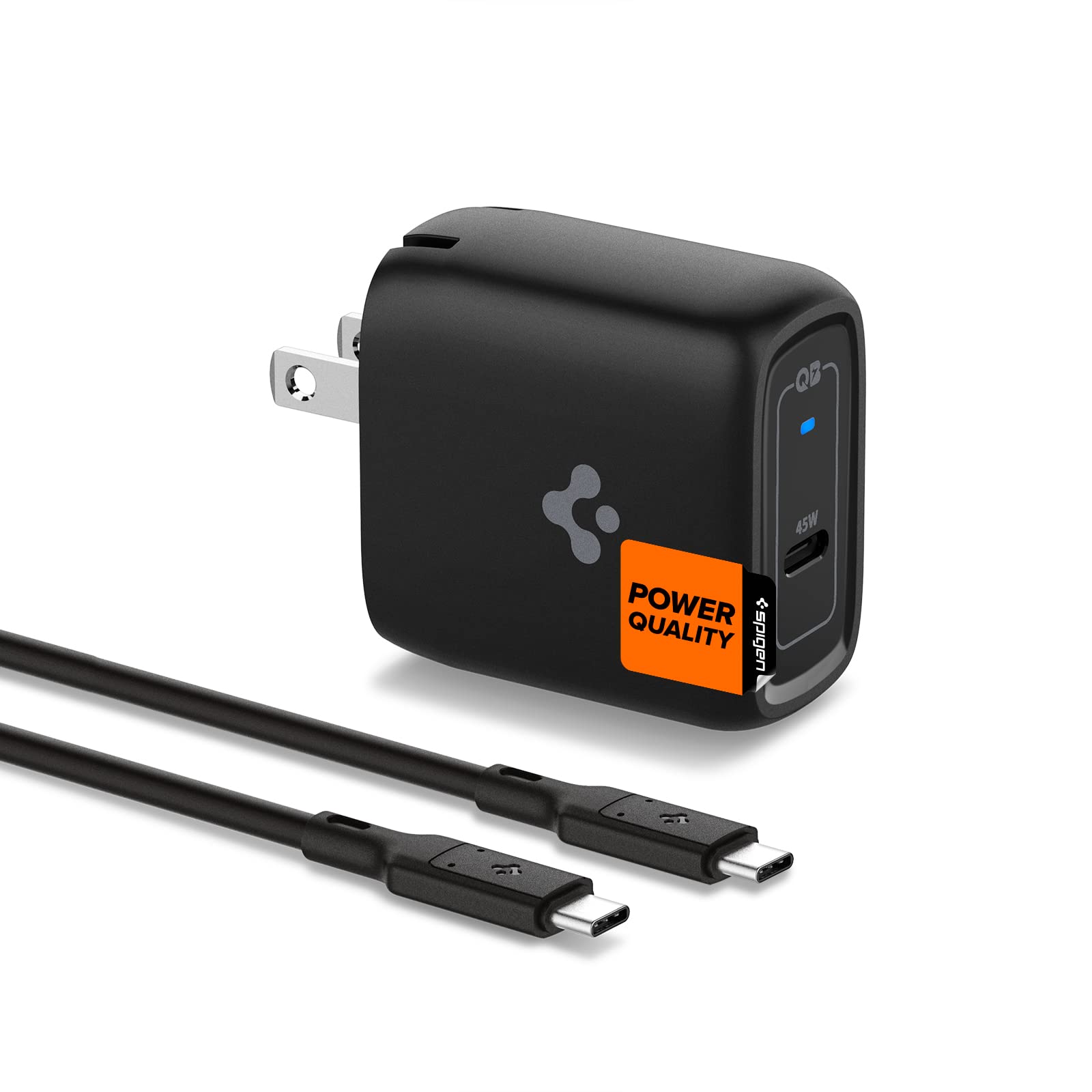 Photo 1 of Spigen for USB C Charger, [GaN Fast] 45W PD 25W PPS Super Fast Charge Type C Compatible with iPhone 17 Galaxy S25 Ultra Plus S24 Z Fold Flip 7 6 Pixel Fold 10 9 8 iPad (Cable Included) - Black