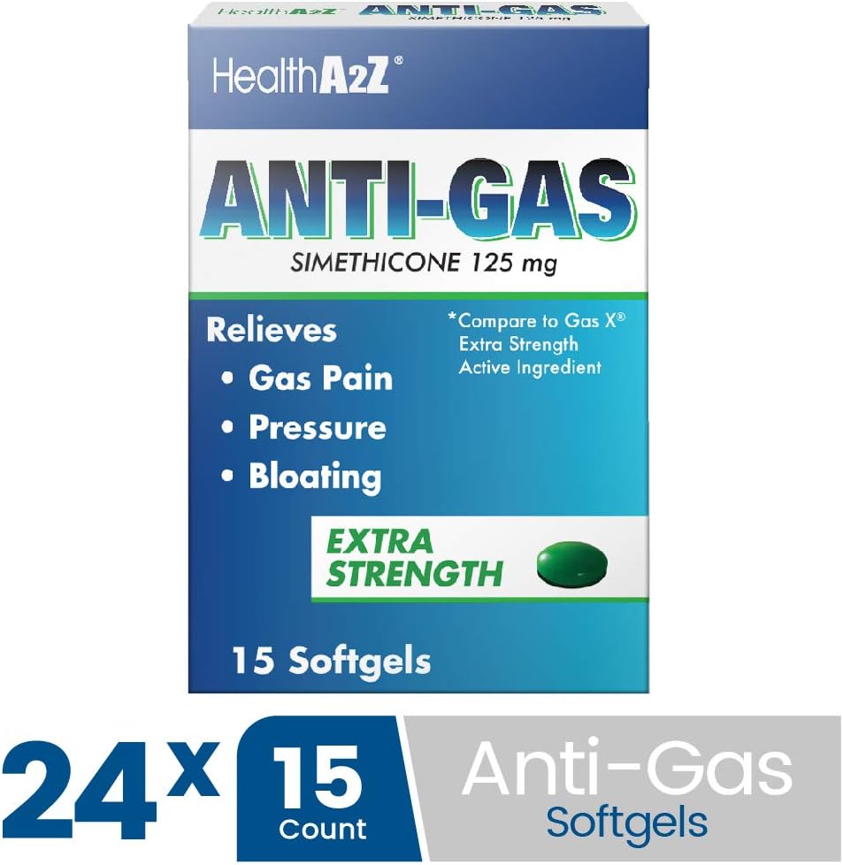 HealthA2Z Anti-Gas, Simethicone 125mg, Compare to Gas X Extra Strength Active Ingredient, 24 Packs of 15 Softgels(360 Softgels Total), Value Package: Health & Personal Care