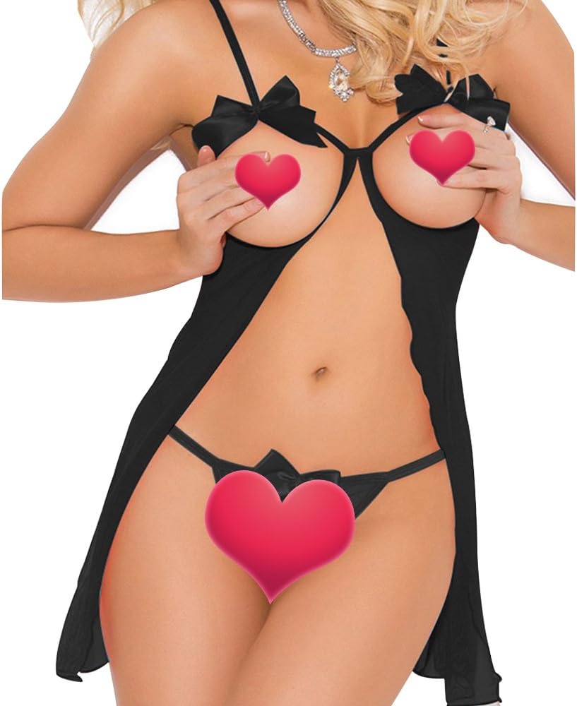 JUDY Women Sexy Lingerie/Underwear Teddy Lace Open Cup Crotchless-Babydoll Lingerie, Sexy Sleepwear Teddy Lace Nightie with G-Thong