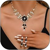 Wedding Jewelry Sets for Women Trendy Wedding Guest Dress Crystal Flower Necklace Earrings Set Sparkly Prom Dresses Formal Dresses for Women Wedding Guest