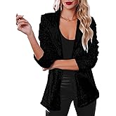 Fazoacou Women Sequin Jacket Glitter Sparkle Open Front Casual Long Sleeve Blazer Coat