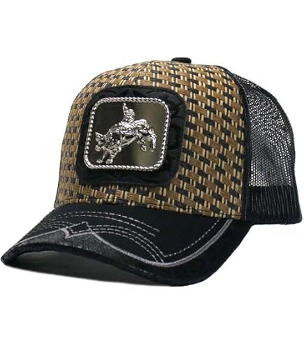 Straw Design Metallic Rodeo Cowboy Horse Metal Logo Trucker  display picture 3