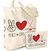 Hockey Gifts for Women Teen Girl Coach Hockey Lover Team Colleague Teacher Bestie Volunteer Friend Birthday Christmas Friendship 2PCS Cosmetic Bags Canvas Tote Bag Beach Bag with Pocket Makeup Bags