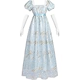 LTAKK Regency Dress Women Regency Costume Empire Waist Tea Party Embroidery Victorian Gown with Sash and Gloves
