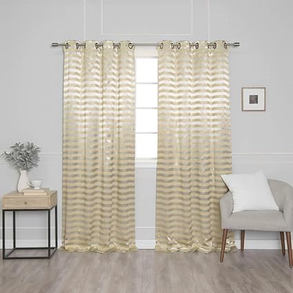 Amazon Com Unkn 2pc 84 Golden Yellow Rugby Stripes Curtains Pair