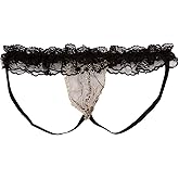 BTREEFLO Men's Lace Frilly Sissy Thong Panties G-string Bikini Briefs Underwear Sissy Pouch for Men