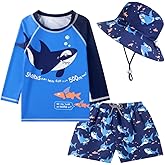 Baby Toddler Boys UPF 50+ Rashguard Set Swimsuit with Sun Hat Bathing Suit Swimwear for Beach Pool Sun Protection