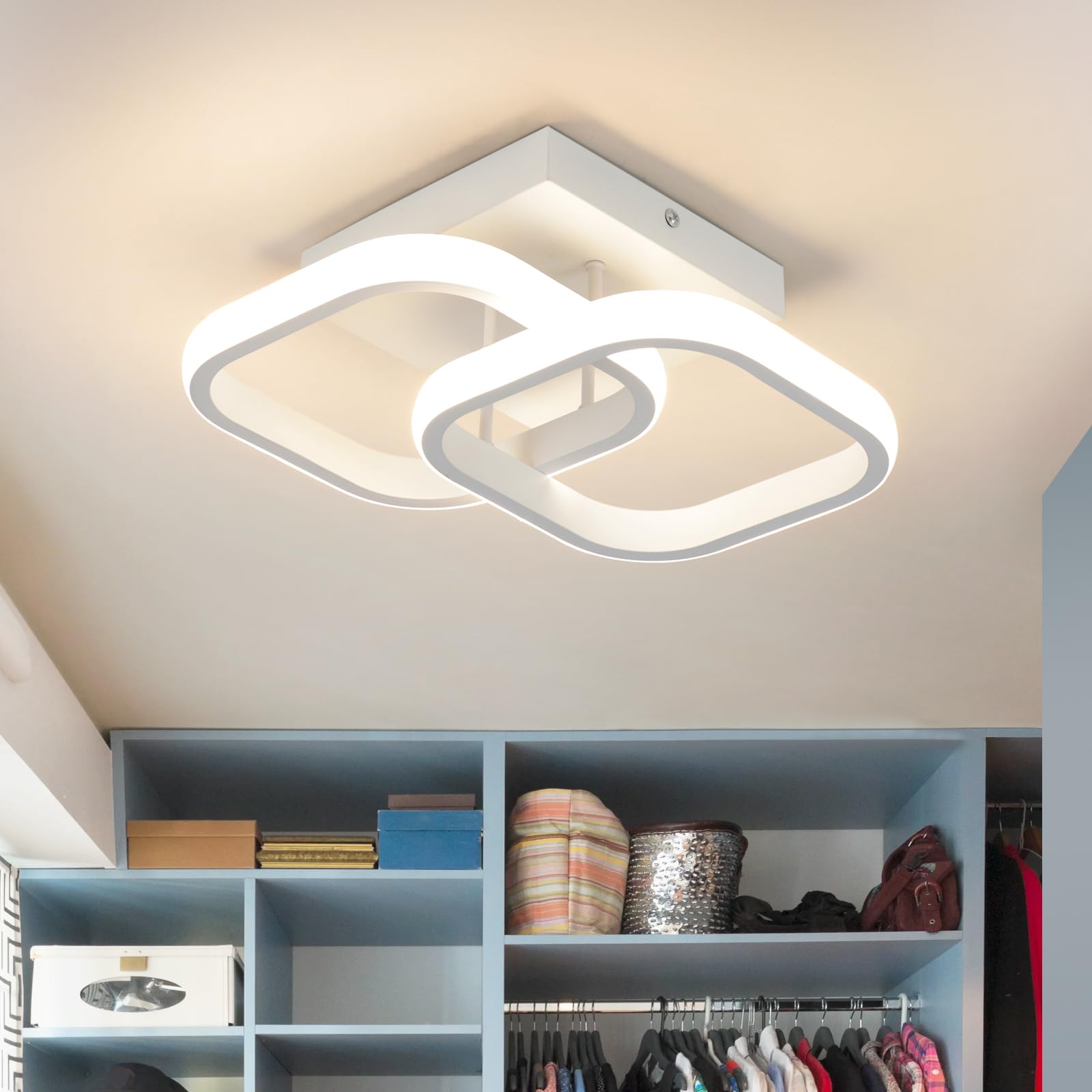 Modern Ceiling Light LED 22W Warm White Light 3000K Square White Ceiling Lights fixtures LED for Hallway Office Bedroom Kitchen Living Room Bedroom Entryway Balcony Stair Dining Room (White)