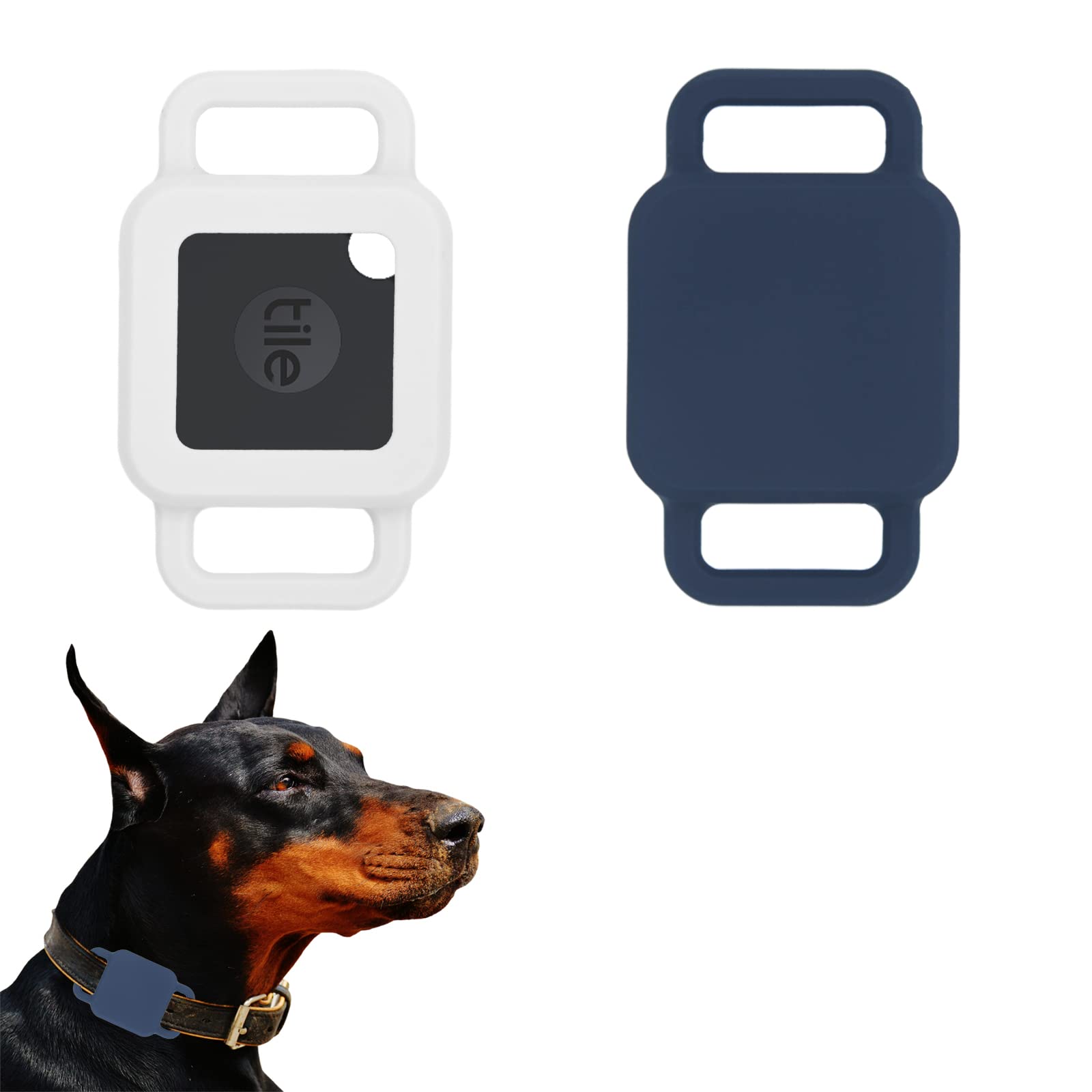 Photo 1 of Silicone Tile Dog Collar Holder for Tile Pro 2020 & 2018, 2 Pack Tile Case Protective Cover for Pet Dog Cat (Navy/White)
