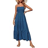 PRETTYGARDEN Women's Summer Maxi Dress 2026 Casual Boho Sleeveless Spaghetti Strap Smocked Tiered Long Beach Sundresses