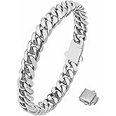 murtoo Mens Cuban Link Bracelet, Stainless Steel Silver Bracelets for Men, Chain Bracelet for Husband with Detachable Box Clasp (Silver, 8mm, 8.7inches)