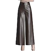 HaoMay Women's High Waist Wide Leg PU Faux Leather Cropped Pants Culottes