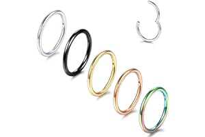 Aumeo 14G 16G 18G 20G Nose Ring Hoop Stainless Steel Hinged Segment Rings Hoops Nose Clicker Ring Tragus Helix Cartilage Daith Rook Earring Piercing Jewelry for Women Men