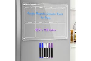 NPPLUS Acrylic Magnetic Dry Erase Board Calendar for Fridge, Magnetic Weekly Calendar for Refrigerator, Reusable Clear Acrylic Calendar Planner Board includes 6 Markers with 3 Colors(15.7"x11.8")