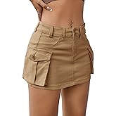 EARKOHA Women's Mini Cargo Skirt Y2K Low Waist Button Short Bodycon Denim Jean With Flap Pockets