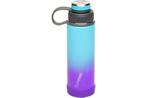 EcoVessel Stainless Steel Water Bottle with Insulated Dual Lid, Insulated Water Bottle with Strainer and Silicone Bottle Bumper, Coffee Mug – 20oz (Lavender Fields)
