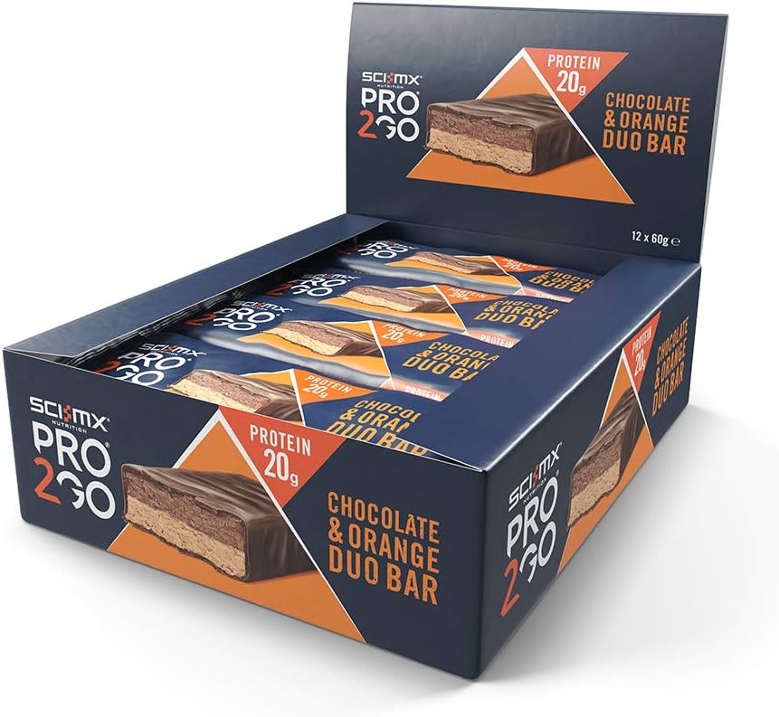 SCI-MX Nutrition PRO 2GO Duo Bar Box, Chocolate and Orange, Pack of 12 x 60 g