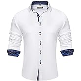 DiBanGu Men's Dress Shirt Long Sleeve Casual Button Down Shirts Regular Fit Inner Contrast Shirt for Business Party