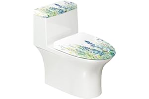 Maiyoinou Toilet Lid Cover and Toilet Tank Lid Cover 2 Pieces, with Elastic Edges Toilet Accessories Indoor Decoration Fit for Most Round Elongated and Oblong Lids, Blue Green Floral