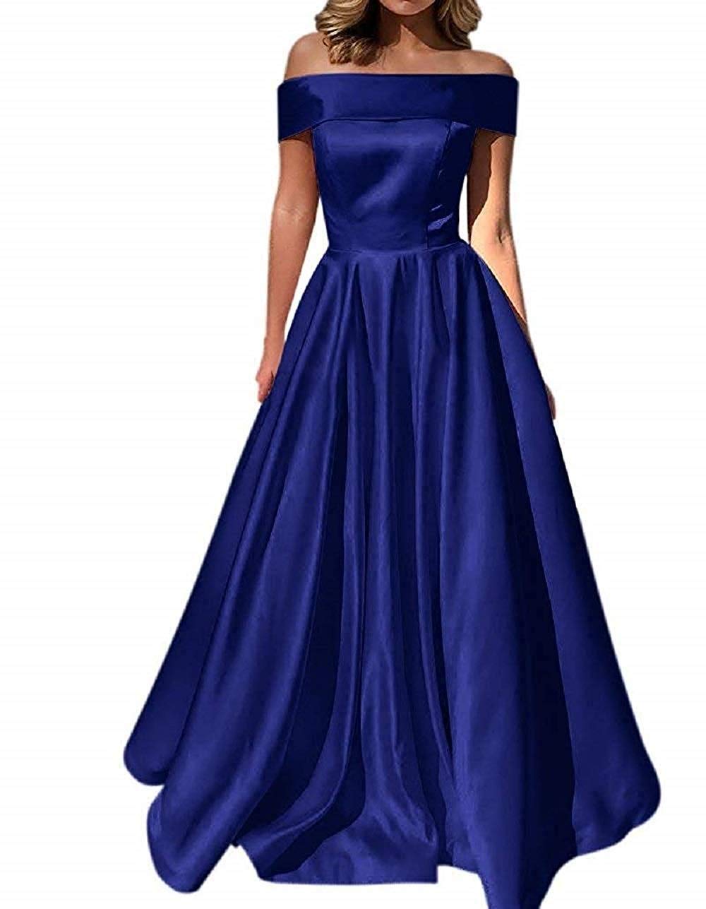 Lover Kiss Women Boat Neck Prom Dresses with Belt Long Satin Ball Gowns