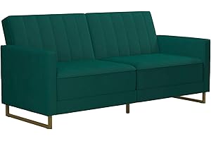 Novogratz 2358979N Skylar Coil, Modern Sofa Bed and Couch, Green Velvet Futon
