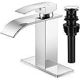 LUFG Bathroom Faucets Chrome Waterfall Bathroom Sink Faucet Modern Single Handle Bathroom Faucet for 1 or 3 Hole Mxier Tap Washbasin Faucet with Deck, Pop-up Drain and Supply Hoses