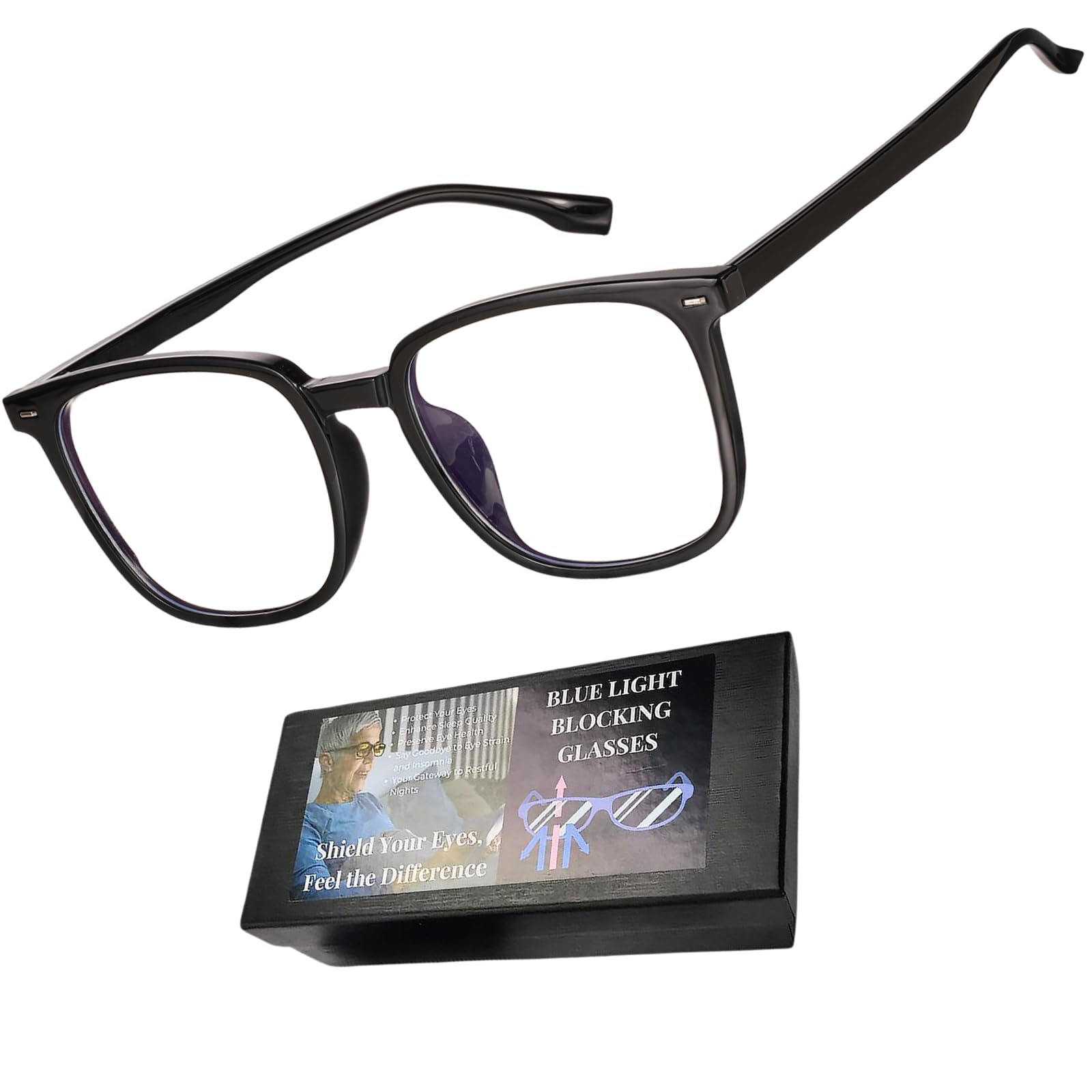 genkigold Clear Lenses Blue Light Blocking Glasses:Improve Sleep Quality,Combat Insomnia,Promote Melatonin Production,Ease Dry Eyes,Headaches from for Computer,TV,Gift for Women & Men (Black Frame)