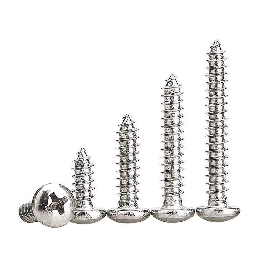 Dreneco Self-Tapping Screws Cross Round Head Wood Screws in Assorted Lengths Woodworking DIY Stainless Steel Fasteners, M5×25mm,50 pcs