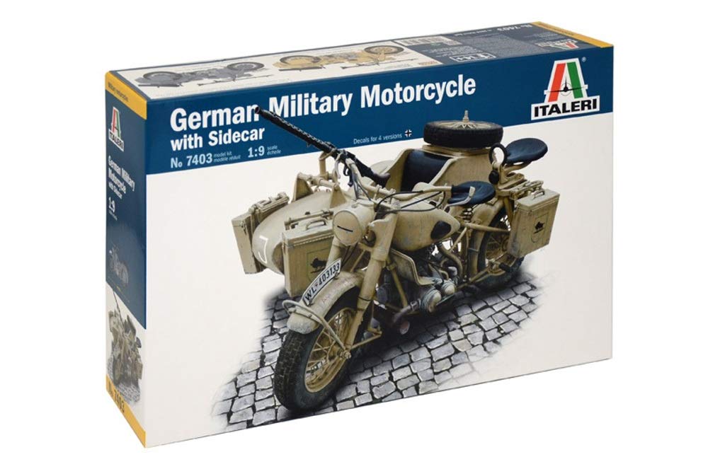 Italeri 7403 German Military Motorcycle with Side car, Scale 1:9. Plastic Model Kit