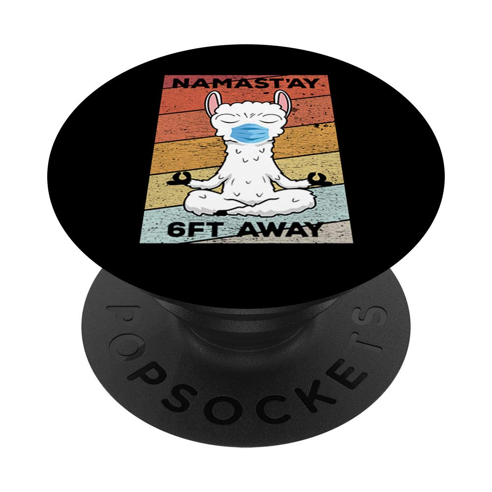 Namastay 6 Feet Away Vintage Llama In A Face Mask PopSockets Grip and Stand for Phones and Tablets